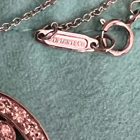 Tiffany & Co LARGE Diamond Platinum Petals Key Pendant Necklace EUC - Picture 15 of 16